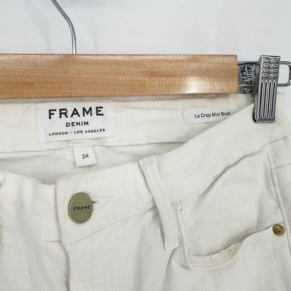Frame Denim Le Crop Mini Boot Jeans Mid Rise Stretch in Blanc White Women's 24 - Picture 6 of 9